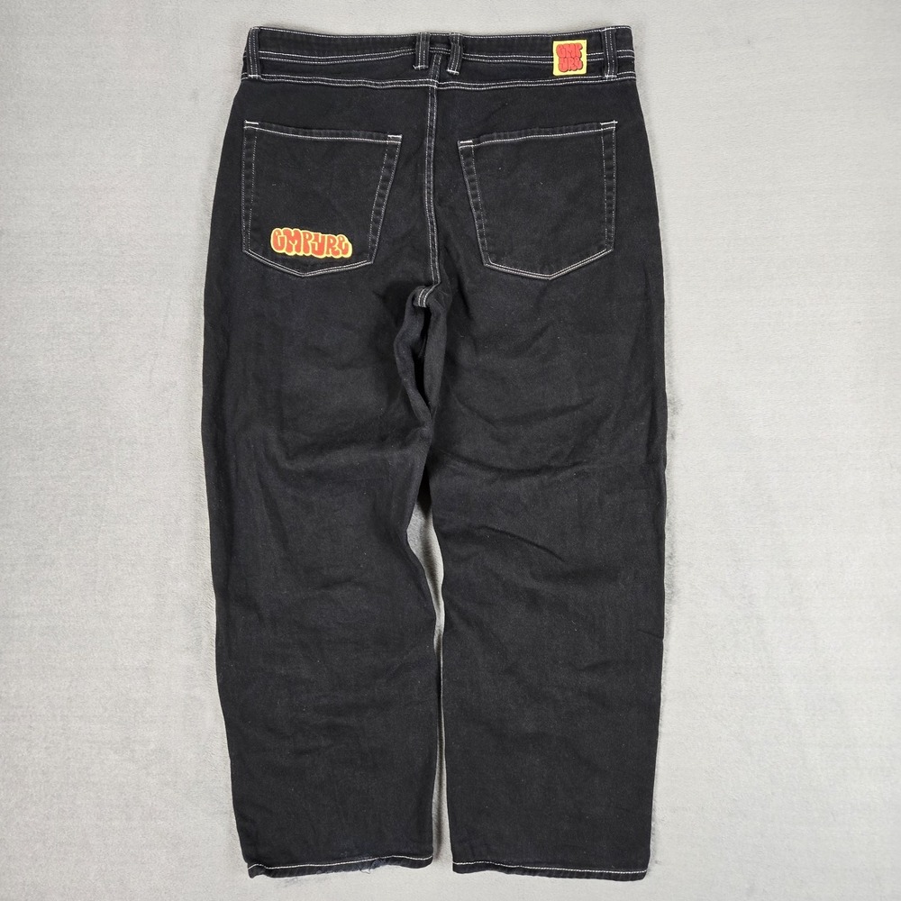 Empyre Denim Jeans Mens 36x30 Black Baggy Wide Leg Grunge Embroidered Y2K